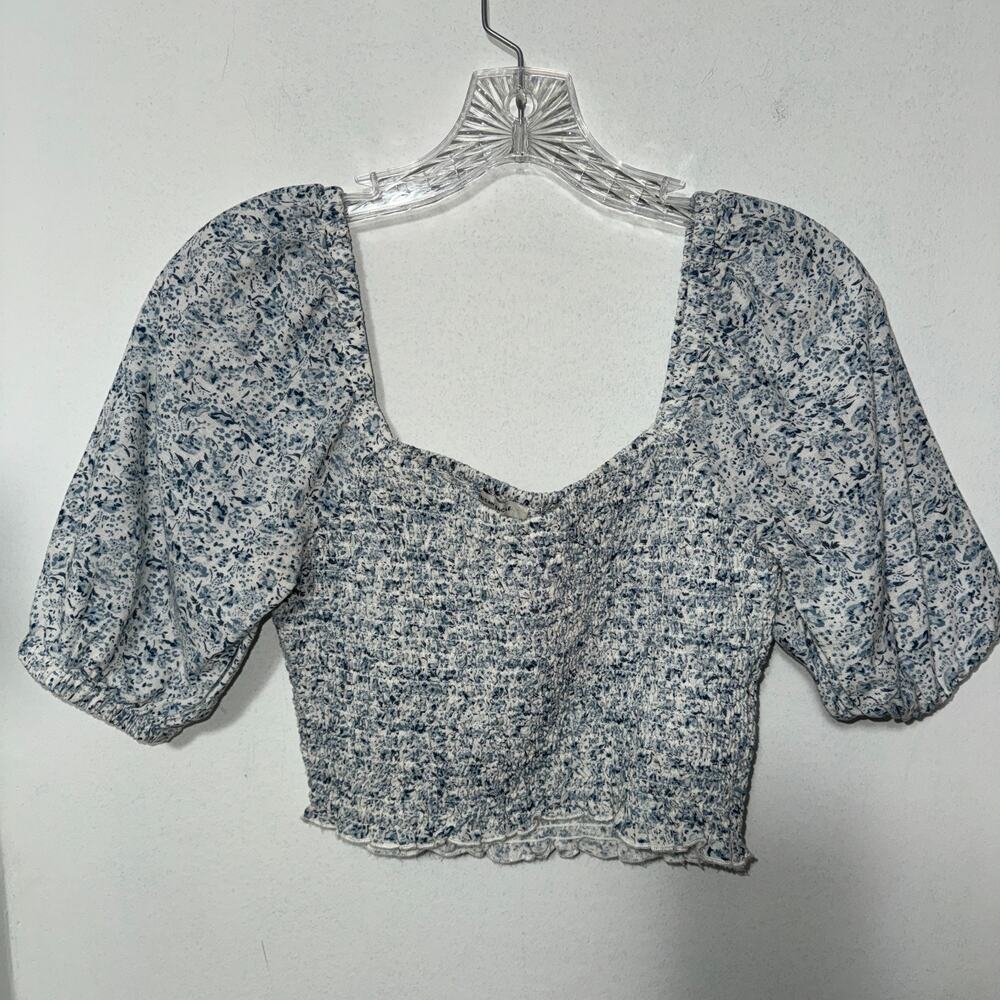 American Eagle Womens XS Crop Top Floral Smocked Sweetheart Neck Summer Travel